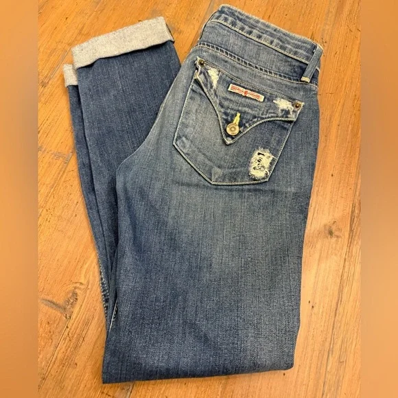 Hudson distressed straight leg cuffed woman’s jeans size 24. - Picture 2 of 10